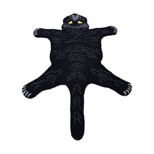 Hand-Tufted Black Panther Wool <b>Rug</b> <b>Animal</b> <b>Skin</b> Shape Faux Pelt Area Carpet Modern Tiger Leopard Silhouette Floor Mat - Product Image 2