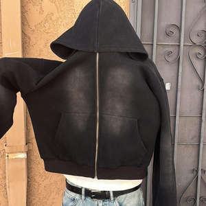 Sudadera con capucha de algodón de punto grueso con cremallera para hombre, diseño vintage lavado y desgastado por el sol, personalizada con logo OEM de fábrica, talla grande - Invierno - Product Image 4