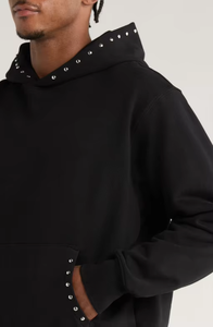 Sweat-shirt à capuche oversize noir pour homme avec strass, en molleton bouclette, style streetwear décontracté - Product Image 2