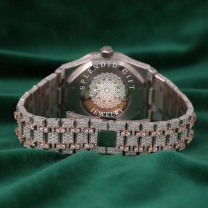 Reloj de Diamantes de Lujo Splendid Gift Jewelry, 28 mm, Correa de Moissanita/Plata, Esfera de Cristal de Zafiro, Movimiento Analógico de Cuarzo ETA, para Hombre - Product Image 3