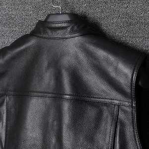 Gilet de motard en cuir véritable noir pour homme, col montant, fermeture éclair, longueur standard, vêtement d'extérieur fabriqué au Pakistan - Product Image 5