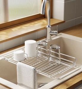 OEM/ODM Vietnam Égouttoir pliant télescopique en acier inoxydable pour évier, étagère de rangement de cuisine - Product Image 4