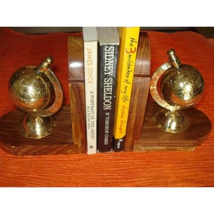 Handcrafted Wooden <b>Bookends</b> with Stone Inlay - Wholesale Decorative Shelf Supports - Product Image 4