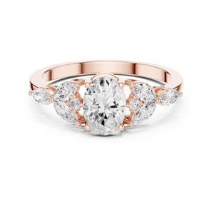 Anillo de Compromiso de Diamantes con Corte Ovalado en Oro Rosa y Piedras Laterales Marquise, Anillo de Joyería Clásico para Mujer - Product Image 2