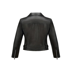 Top Selling Women's Black PU <b>Leather</b> Moto <b>Jacket</b> With Floral Embroidery Full Sleeve Turn-down Collar Zipper Closure Short Length - Product Image 6