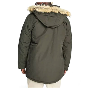 Men's Olive Green Puffer Jacket Fur Trim Waterproof Windproof <b>Thick</b> <b>Winter</b> <b>Coat</b> Formal Long Sleeve Zipper Closure Stand Collar - Product Image 2