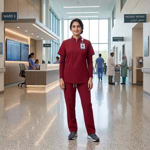 Unisex Medical Scrub Set Maroon Polyester/Spandex <b>Knitted</b> Uniform Pants <b>Needle</b> Detection Hospital Use OEM/ODM Manufacturer - Product Image 1