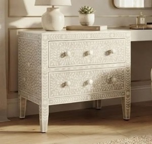 Table de chevet artisanale en os incrusté et résine, décoration de chambre à coucher - Product Image 3
