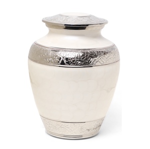 Urna Funeraria Redonda de Aluminio Esmaltado, Urna Conmemorativa con Grabado Floral, Florero de Recuerdo para Decoración del Hogar y Oración - Product Image 1