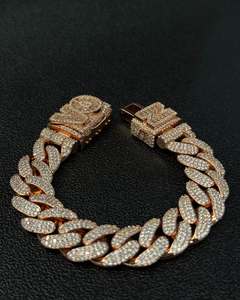 Bracelet chaîne cubaine 14 mm avec perles d'eau douce et moissanite VVS, style mosaïque, pour homme, cadeau tendance, American Warehouse - Product Image 5