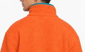 Unisex <b>Orange</b> <b>Fleece</b> Bomber Jacket Coated Front Color Blocking Zipper Closure Turn-down Collar Windproof Casual Autumn Wear - Product Image 3