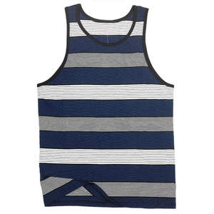 Camiseta sin mangas de algodón a rayas para hombre con logo personalizado, chaleco casual de verano sin mangas, ropa de playa transpirable, camiseta sin mangas ajustada a la moda. - Product Image 5