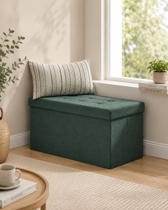 Banc de rangement en tissu capitonné vert, design moderne pour salon, meubles de maison - Product Image 3