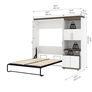 White Queen Size Murphy <b>Bed</b> Modern Design Foldable Wall <b>Bed</b> Space Saving Bedroom Furniture <b>Convertible</b> Storage Cabinet PU - Product Image 3