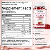 Gummies Cheveux Peau Ongles OEM 6000mcg Biotine Fraise Vitamines A C E Sugar Bear Gummies Cheveux 60 Unités Marque Privée