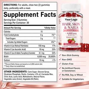 OEM <strong>Hair</strong> Skin Nails Gummies 6000mcg Biotin Strawberry <strong>Vitamin</strong> a C E <strong>Sugar</strong> <strong>Bear</strong> <strong>Hair</strong> Gummies 60 Count Private Label - Product Image 3