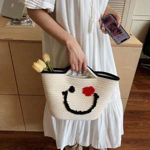 New Fashionable Retro Solid Color Women's <b>Straw</b> ZIP Closure Single Strap Winter Outdoor Shopping <b>Handbag</b> - Product Image 1