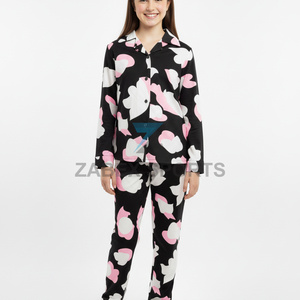OEM Women Satin <b>Pajama</b> Set 2 Piece Polyester/Cotton Breathable Drawstring Closure Custom Front Option High Quality Quick Dry - Product Image 6
