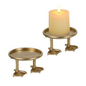 Ensemble de bougeoirs à pattes en laiton - Artisanat de luxe doré en gros - Product Image 2