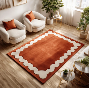 Alfombra de Lana Afelpada de Alta Calidad, Nueva, Color Naranja, Hecha a Mano, para Sala de Estar, Hoteles, Baño y Cocina - Product Image 1