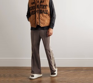 Men's Brown Casual Flare Pants Elastic Waist Side Stripes Casual Breathable Autumn Wear <b>Light</b> Weight Spandex Polyester <b>Trousers</b> - Product Image 4