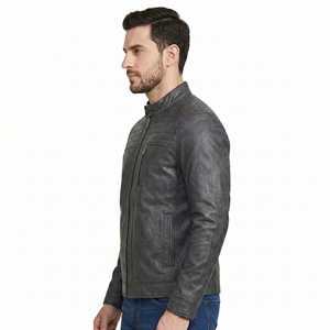 Leather with Zipper and Four Pockets <b>for</b> Winter 2026 New Arrivals <b>Men's</b> Casual Stand Collar Biker <b>Jackets</b> Original Sheepskin - Product Image 4