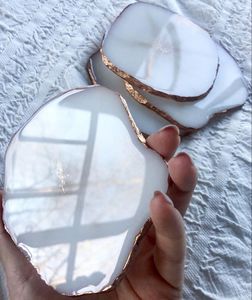 Round Resin Stone <b>Coasters</b> with <b>Gold</b> Edge Non-Slip Mats Pink Color Luxury Design Eco-Friendly Table Decor - Product Image 4