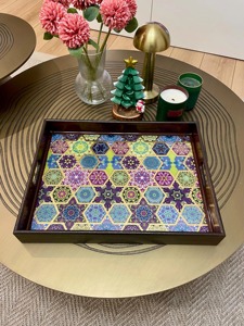 Bandeja de madera impresa decorativa para mesa de centro, organizador para sala de estar, plato de servicio al por mayor - Product Image 3