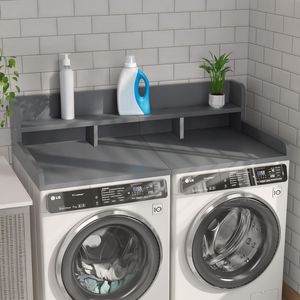 Organizzatore da banco antiscivolo a doppio strato da 137 cm di larghezza x 70 cm di profondità per lavatrice e asciugatrice, con ripiani in legno e unità portaoggetti - Product Image 1