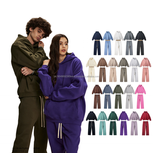 ชุดเซ็ตเสื้อฮู้ดดี้โอเวอร์ไซส์บุขนแกะสำหรับฤดูใบไม้ร่วงและฤดูหนาว พร้อมกางเกงขายาวสไตล์สตรีทแวร์ ชุดวอร์มแบบมีฮู้ดสำหรับผู้ชาย - Product Image 5