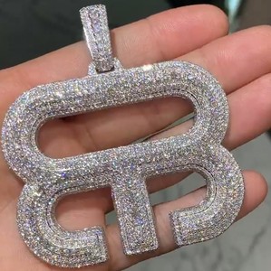 Fine Jewelry Custom <b>Initial</b> Iced Fully Moissanite Round Brilliant Cut Sterling <b>Silver</b> Hip Hop Letter <b>Pendant</b> - Product Image 3