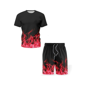Ensemble T-shirts et shorts personnalisés pour hommes, imprimés par transfert thermique, en coton/polyester, respirant, décontracté, quatre saisons, 2 pièces - Product Image 4