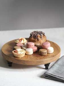 Soporte Redondo de Madera para Tartas, Bandeja de Servir Hecha a Mano para Postres, Macarons, Pasteles, Bandeja de Exhibición para Cocina, Acabado Natural - Product Image 3