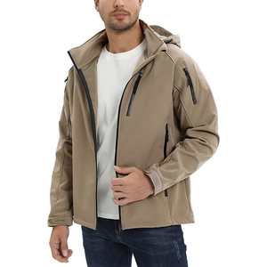 Wholesale Outdoor Workwear Hooded Jackets <b>Waterproof</b> Softshell Jackets with Zip Pockets Khaki Trekking Jacket Windproof Jackets - Product Image 2