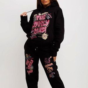 Ensemble jogging en molleton noir pour femme The Lovely Club, imprimé streetwear, manches longues, coupe ample, toutes saisons, ensemble 2 pièces - Product Image 6