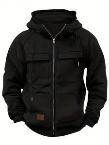 Veste de travail noire imperméable pour homme avec capuche et accents rouges en polyester - Product Image 5