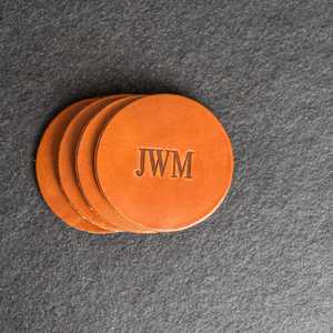 Double Layered Genuine Leather Coasters Round <b>Table</b> Mats for Hot Cups Durable Cowhide Beverage Protector GLC-0072 - Product Image 1