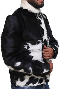 Veste en cuir pour homme Boomletcorp, nouvelle collection hiver, double boutonnage, en fourrure de vache et coupe-vent, avec doublure en duvet - Product Image 3