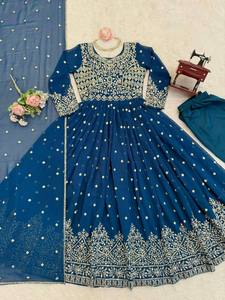 Launching New Design Trending Faux Georgette With Embroidery Sequence work Gown&Pent&dupatta Reddy To Wear Look - Product Image 4