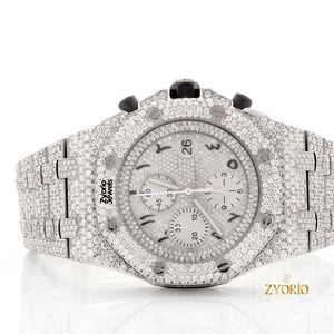 นาฬิกาข้อมือสแตนเลสสตีลหรูหรา ETA Quartz Skeleton Moissanite VVS สำหรับทุกเพศ สไตล์ฮิปฮอป ขนาด 46 มม. กันน้ำ 10 บาร์ ประดับเพชรเต็มเรือน - Product Image 4