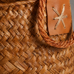 Panier en jonc de mer naturel tressé à la main avec poignées – Sac de rangement polyvalent style bohème vintage pour la décoration intérieure - Product Image 6