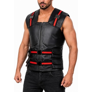 Custom Genuine <b>Leather</b> Utility <b>Vest</b> <b>Mens</b> Motorcycle Biker Riding Multi Pocket Zip Front Fashion <b>Leather</b> <b>Vest</b> - Product Image 1