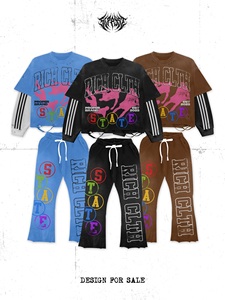 Conjunto de Camiseta de Estilo Urbano para Hombre RICH CLTH, Cuello Redondo, Tejido de Algodón, Estampado de Letras, Atuendo de Moda Primavera - Product Image 1