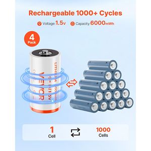 Cavo USB-C incluso 4-Pack ricaricabili 1.5V 6000mWh batterie digitali al litio D batterie - Product Image 2