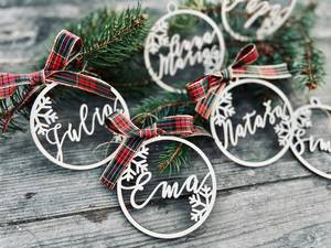 Personalized Wooden Christmas <b>Ornament</b> Laser Cut Circular Name Decor for Holiday <b>Wall</b> Hanging Rustic Style Winter Theme - Product Image 5