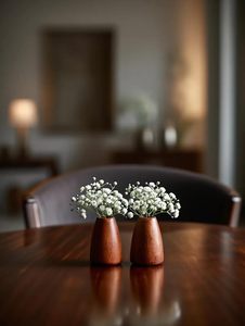 Round Wooden Table Vase Brown Decorative Flower Holder Art Deco Desktop Centerpiece - Product Image 1