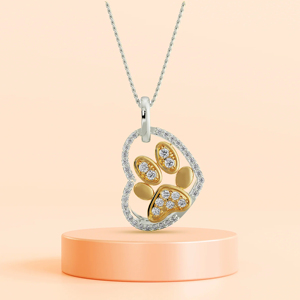 Collar con Colgante de Pata de Animal Adorable con Diamantes Redondos de Corte Brillante en Plata 925 con Cadena de Serpiente Chapada en Rodio, Unisex, para Uso Diario - Product Image 4