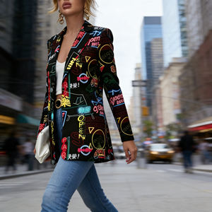 Oferta en Temu: Blazer Colorido con Estampado de Grafiti para Mujer, Chaqueta Informal Holgada de Manga Larga, Prenda Exterior Urbana y Elegante para Uso Diario - Product Image 4