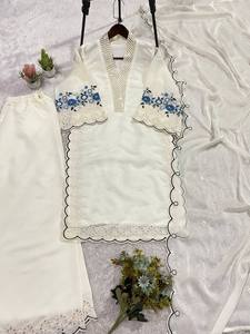 ชุดสวมใส่สำหรับผู้หญิงกางเกง Kurta ปักที่สง่างามชุดสูทสำหรับปาร์ตี้ดีไซน์เนอร์ชนเผ่า - Product Image 6