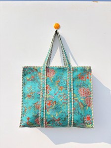 Sac fourre-tout vintage en coton bleu ciel avec imprimé floral, style bohème, sac à main décontracté d'été avec fermeture éclair pour le shopping et les voyages - Product Image 1
